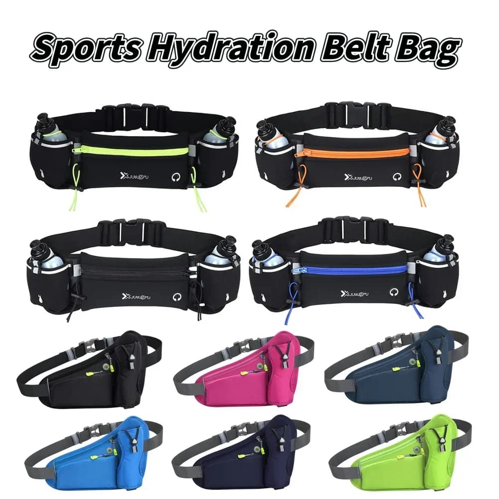 Running belt for hydration with bottles pockets Multiple racing belt adjustable waist strap for outdoor sports