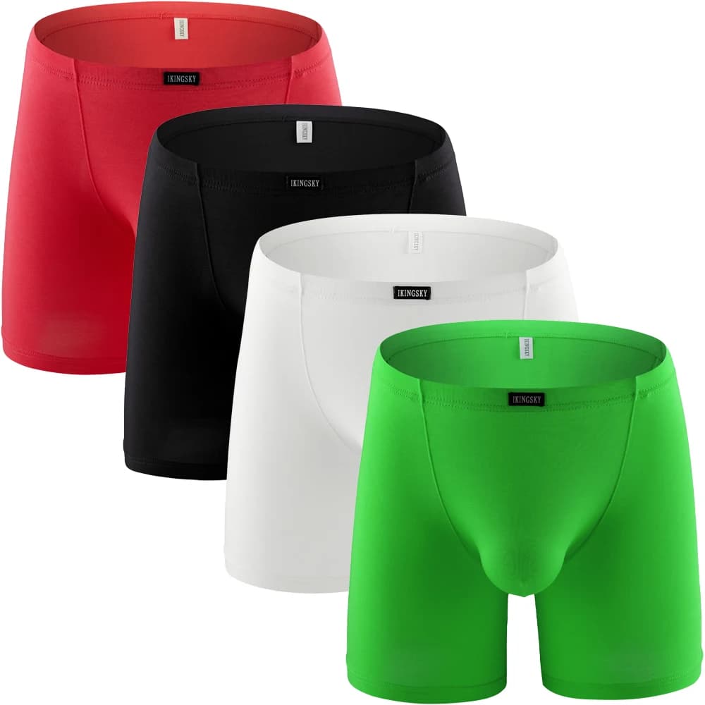 iKingsky Boxer da uomo a gamba lunga in modale Tronchi morbidi rigonfianti No Ride Up Shorts Intimo senza cuciture sul davanti sotto le mutandine
