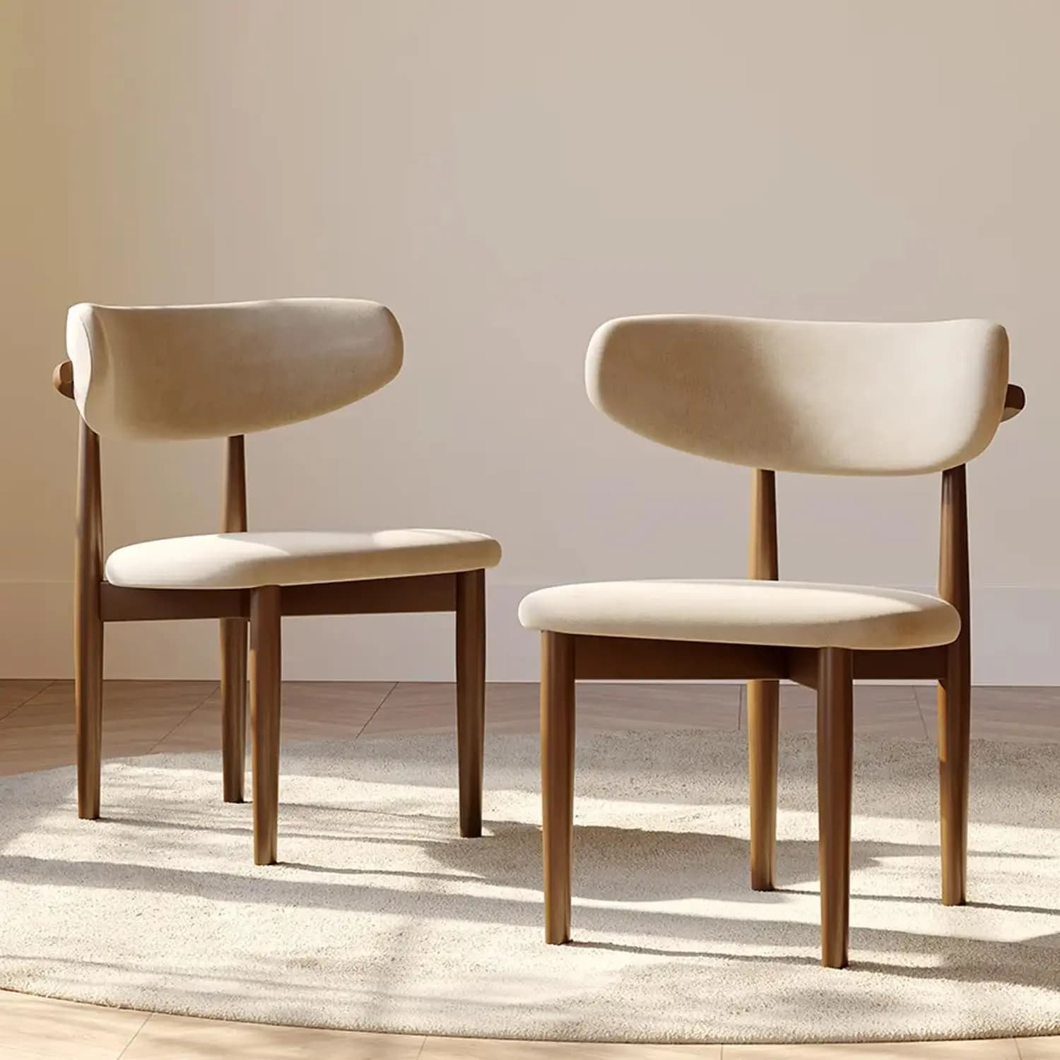 Set di Sedie da Pranzo Moderne Senza Braccioli con Cuscino in Lino e Gambe in Legno di Frassino, Arredamento per Cucina e Ristorante, 2 Pezzi, Personalizzabile