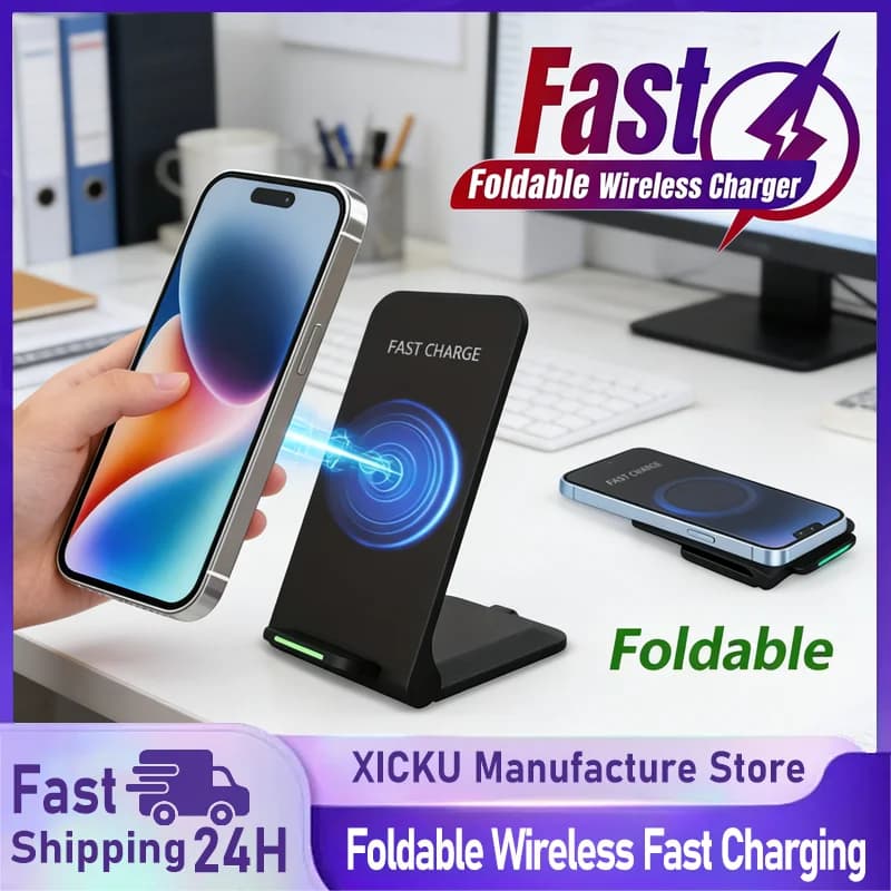 Fast Wireless Charger Stand Pad for iPhone 17 16 15 14 13 Pro Samsung Xiaomi Phone Chargers Induction Fast Charging Dock Station