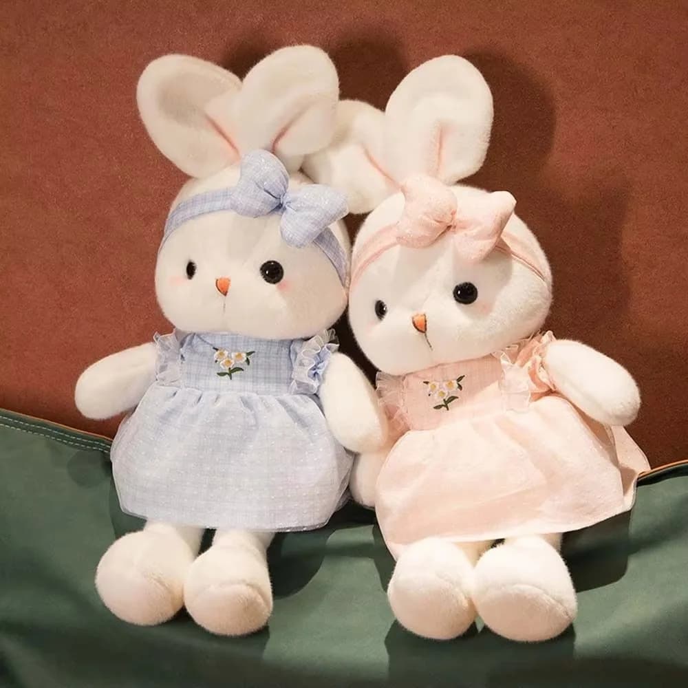Peluche Coniglio Kawaii con Orecchie Lunghe, Bambola di Conforto 30cm, Giocattolo Coniglietto con Gonna, Cuscino per Dormire, Regalo