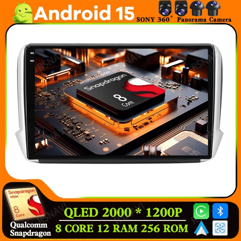 Android 15 per Peugeot 2008 208 Serie 2012 - 2018 4G LTE 5G WIFI Autoradio Navigazione Qualcomm GPS QLED DVD Autoradio Stereo BT