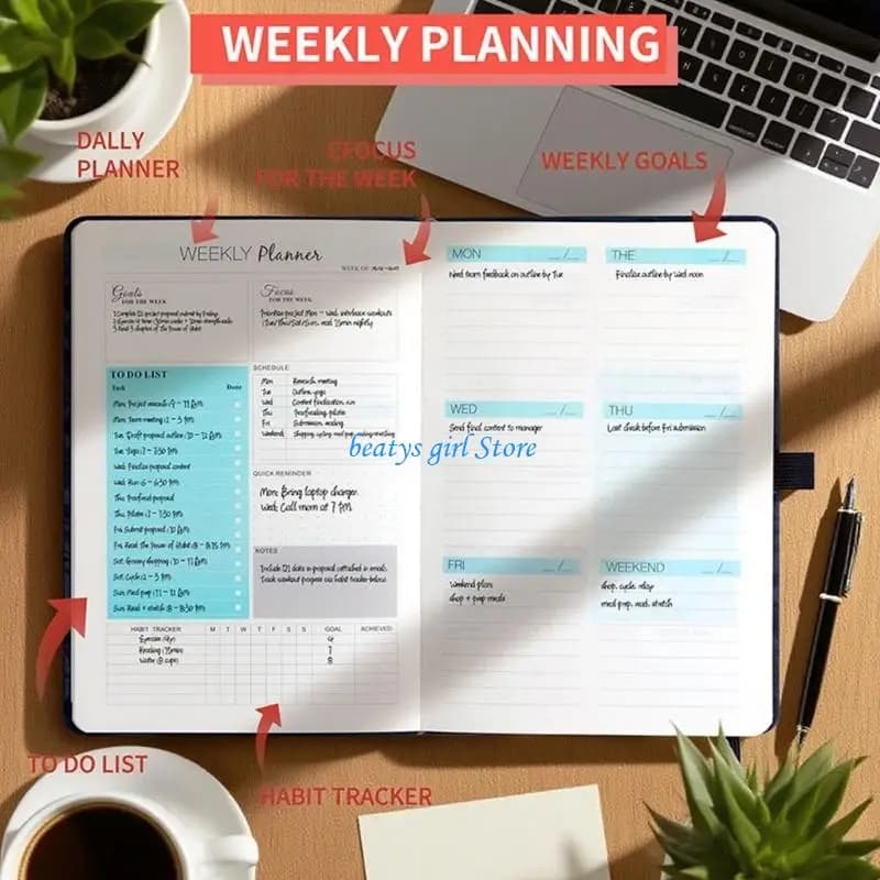 C7AB 2026 Business Planner accademico con elenchi cose da fare e pagine calendario, taccuino per gestione del in