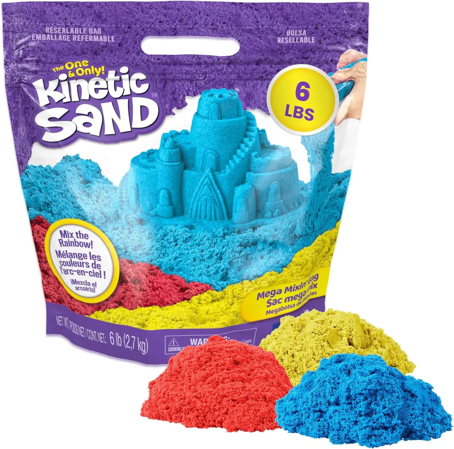Sabbia Cinetica 6 libbre Mega Mixin' Bag, Riempitivo per Cesti di Pasqua, Sabbia Modellabile Rossa Gialla Blu