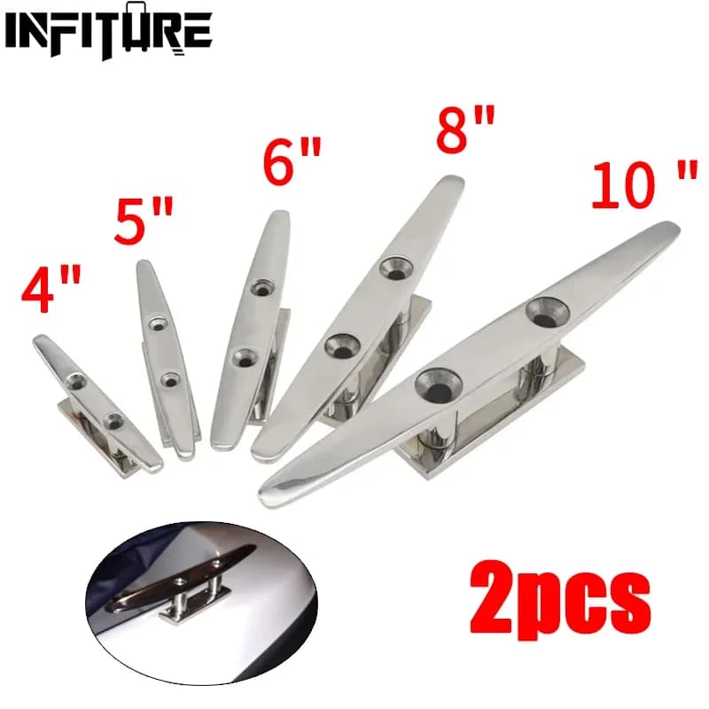 2x 4" 5" 6" 8" 10" Bitta Piatta Bassa a 2 Fori per Ancoraggio Cime e Corde su Coperta di Imbarcazioni, Adatta a Tutte le Applicazioni Nautiche, Acciaio Inossidabile