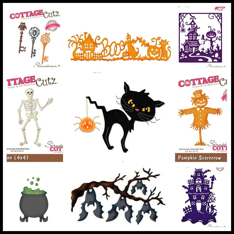 Metallo Fustelle Halloween Cordino Lace Boo Tree Cat House Bat Spider Web Cane Scheletro Scrapbooking Cornice Carta Mestiere Senza Timbro