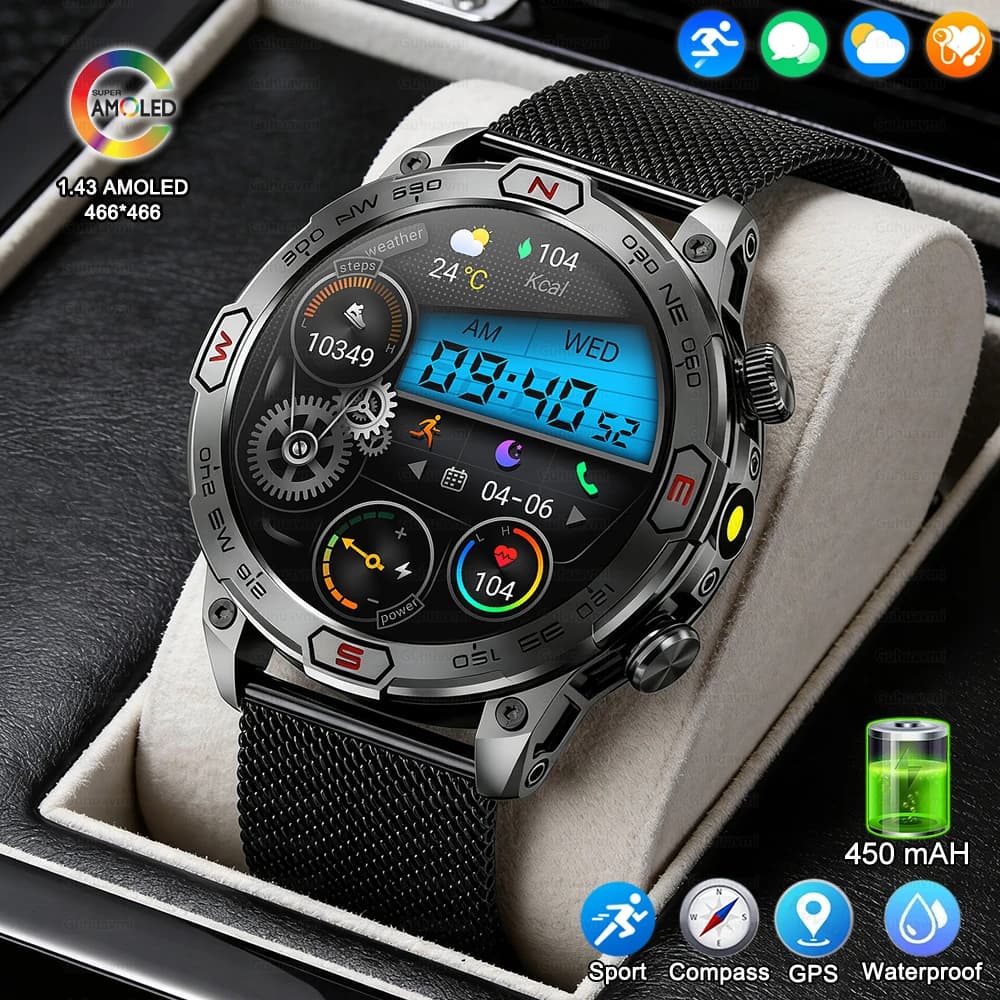 New Rugged Military Smart Watch Men For Android IOS Sport Ftiness Watch Waterproof 1.96'' AI Voice Bluetooth Call Smartwatch Men