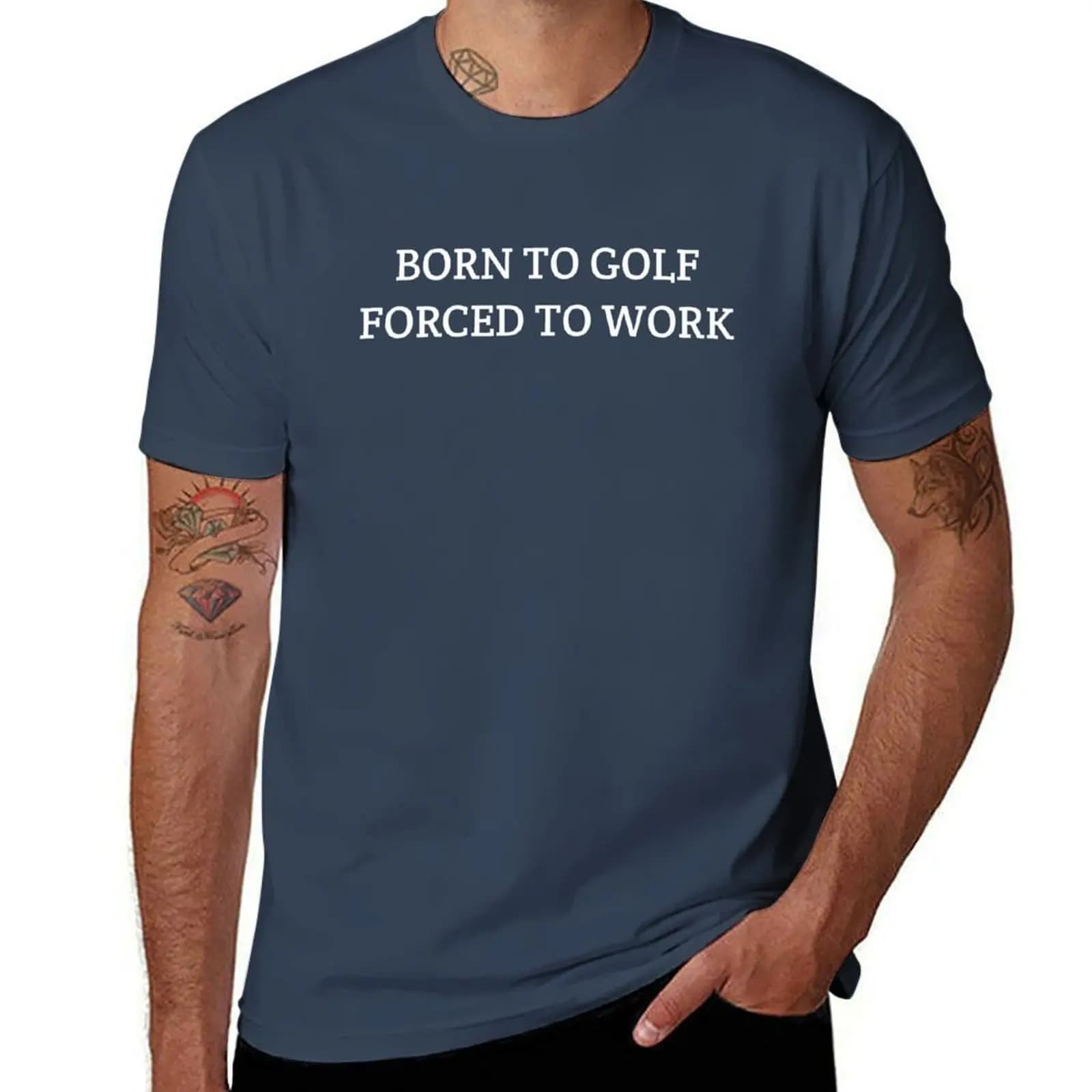 Maglietta divertente da golf Born Golf To Forced Work, design semplice e basic, a maniche corte