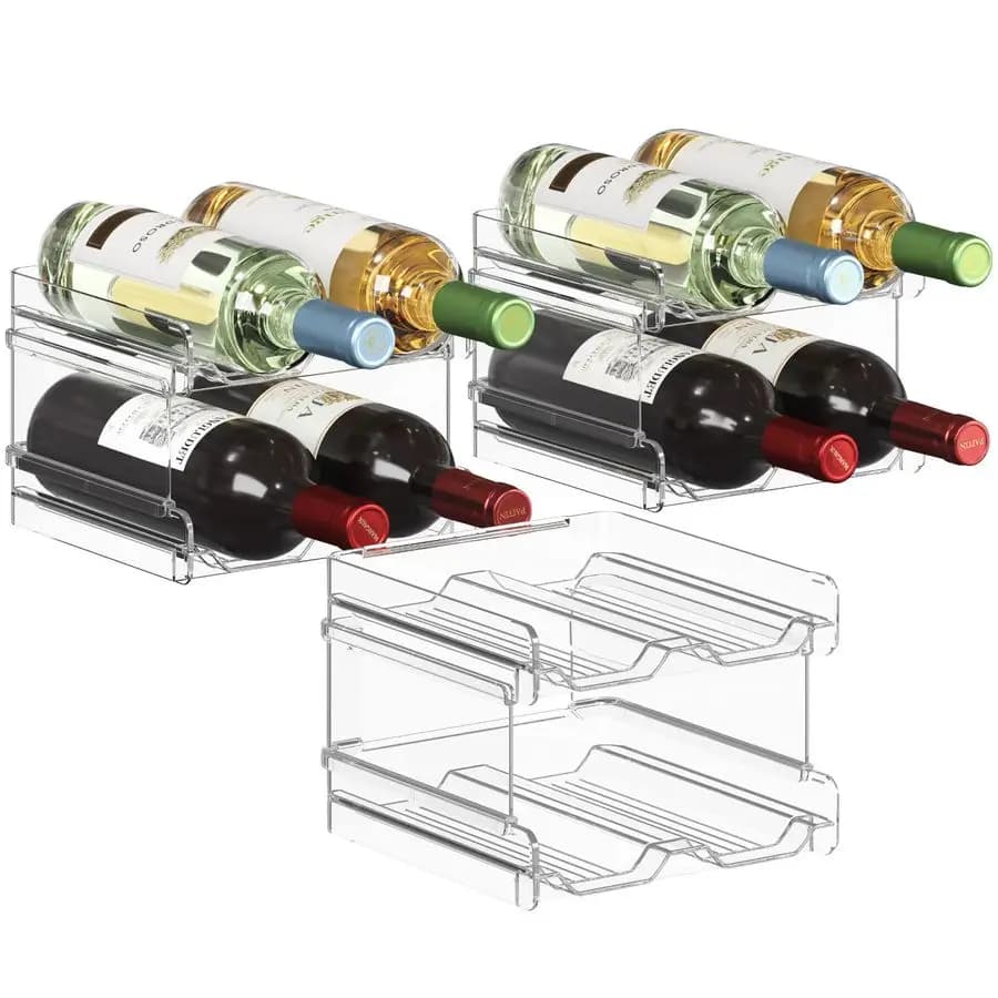 Portabottiglie Impilabile in Plastica per Frigorifero, Armadio, Piano di Lavoro, Organizzatore per Bottiglie di Vino e Acqua per Frigo, Dispensa
