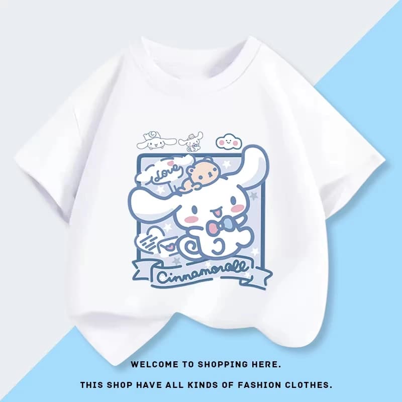 Maglietta a maniche corte Big Ear Dog Yugui Dog per ragazzi e ragazze, in cotone, nuova collezione estiva, casual, coordinata genitore-figlio, girocollo.