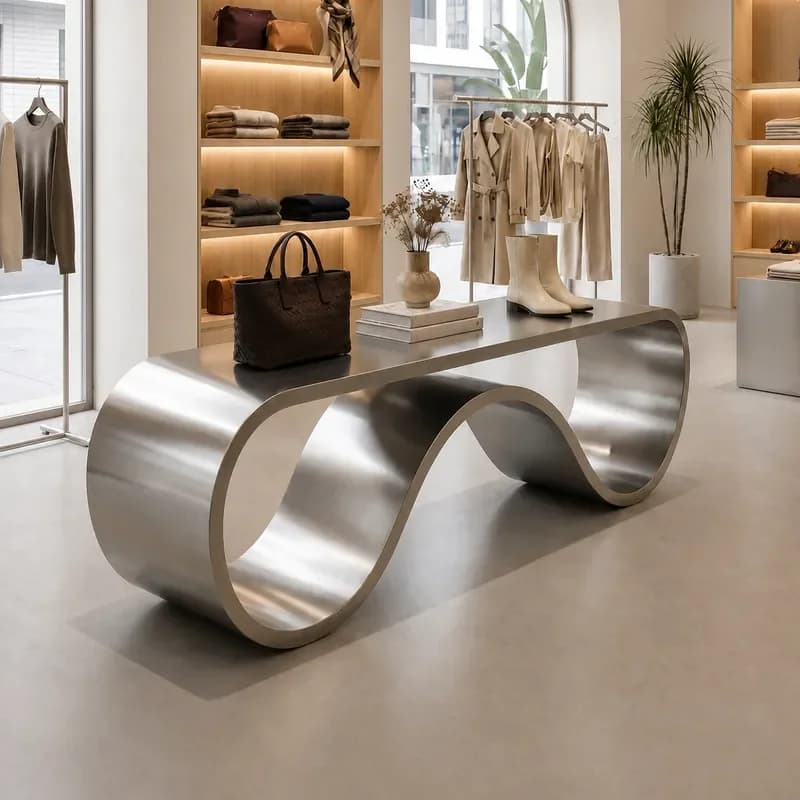 Silver Brushed Display Table Clothing Store Shoes Stand Shopping Mall Exhibition Hall Middle Table Minimalist Modern Style