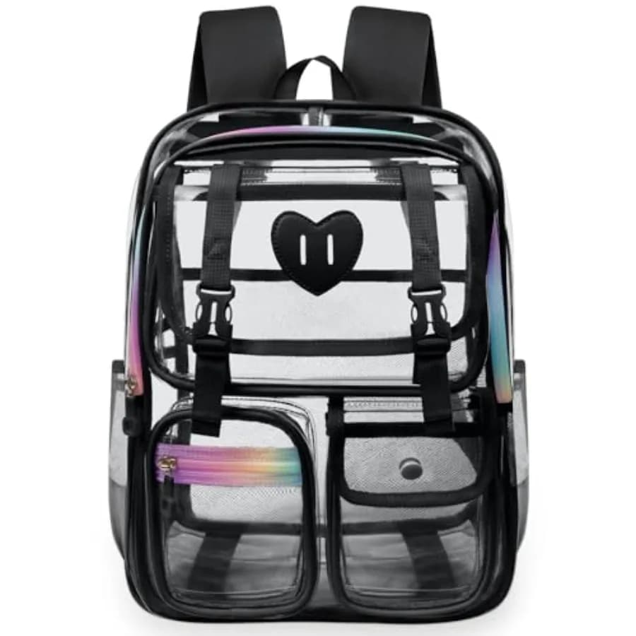 Clear Backpack for Girls Women Heavy Duty Transparent Bookbag School Backpack with Mesh Pockets Stadium Approved See Through Ba