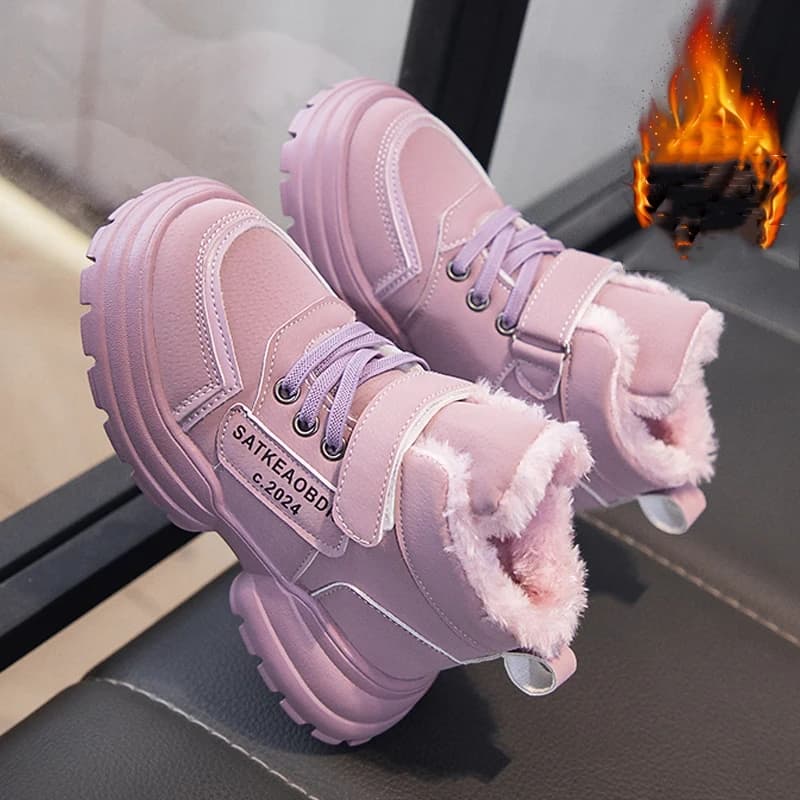 Winter Children's Snow Boots Boys Plush Thicken Warm Snow Boots Girls Non-slip Outdoor Boots Student Shoes Hiking Shoes High Top