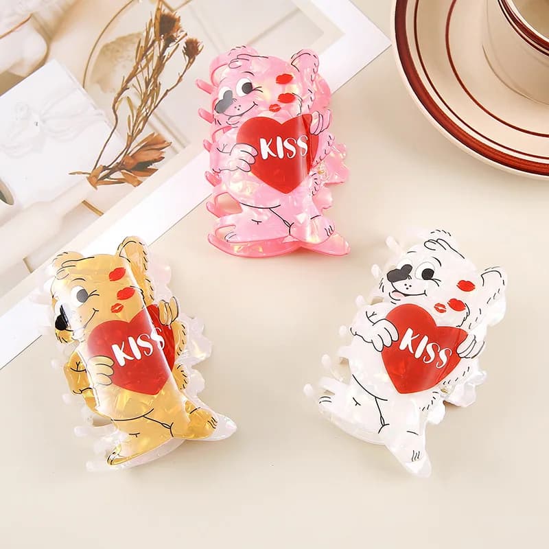 Romantico San Valentino Orsetto carino Fermaglio per capelli Cuore Confessione Amore Orso rosa Orso fragola Design 1 pezzo Accessorio per toelettatura
