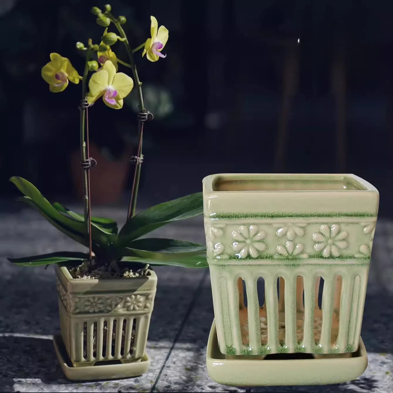 Handmade Hollow Orchid Pots, Ceramic Orchid Special Planters, Boutique Breathable Butterfly Square Orchid Pots