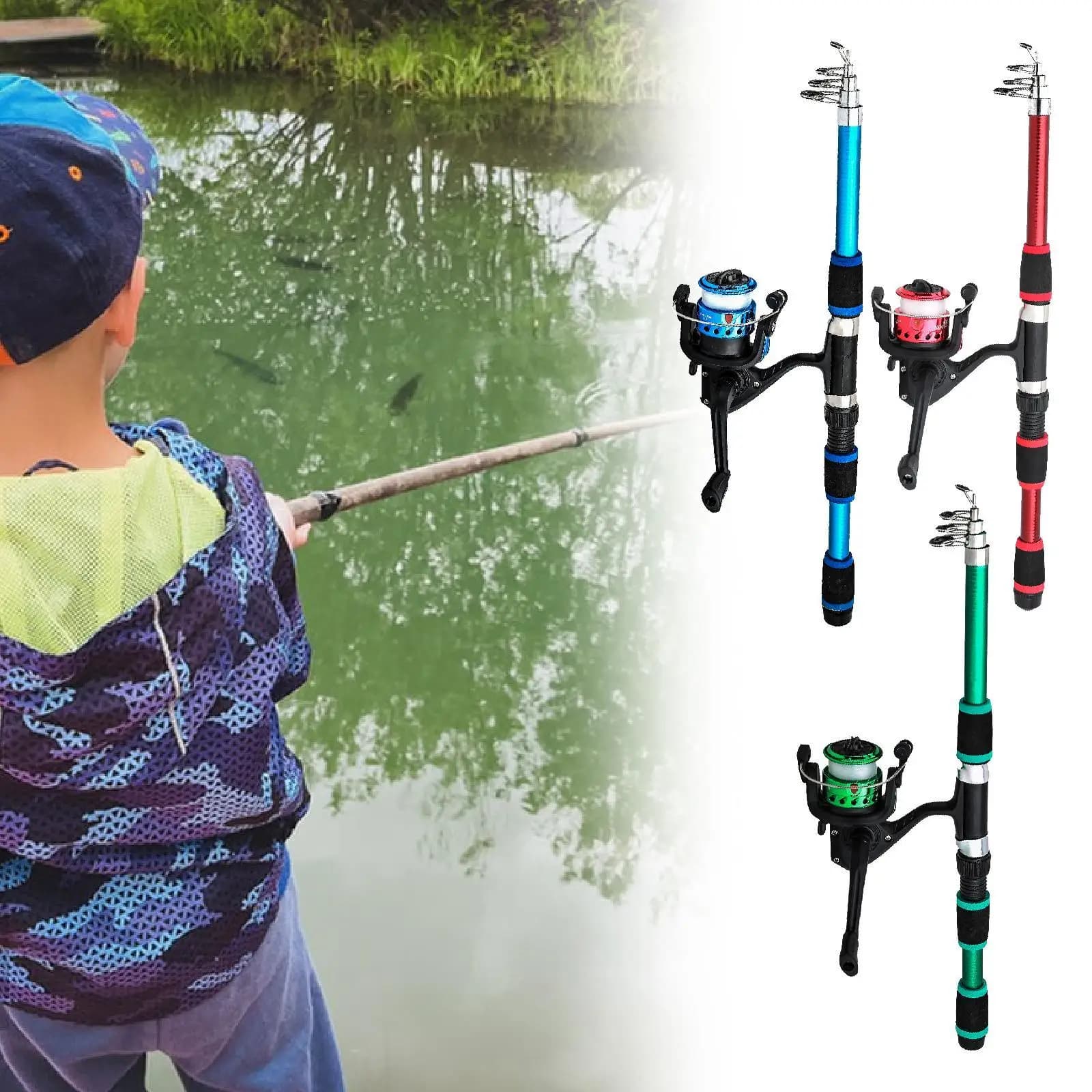 Canna da Pesca e Mulinello per Bambini, Regalo di Compleanno, Facile da Usare, Leggera, per Acqua Dolce, Ideale per Viaggi e Principianti