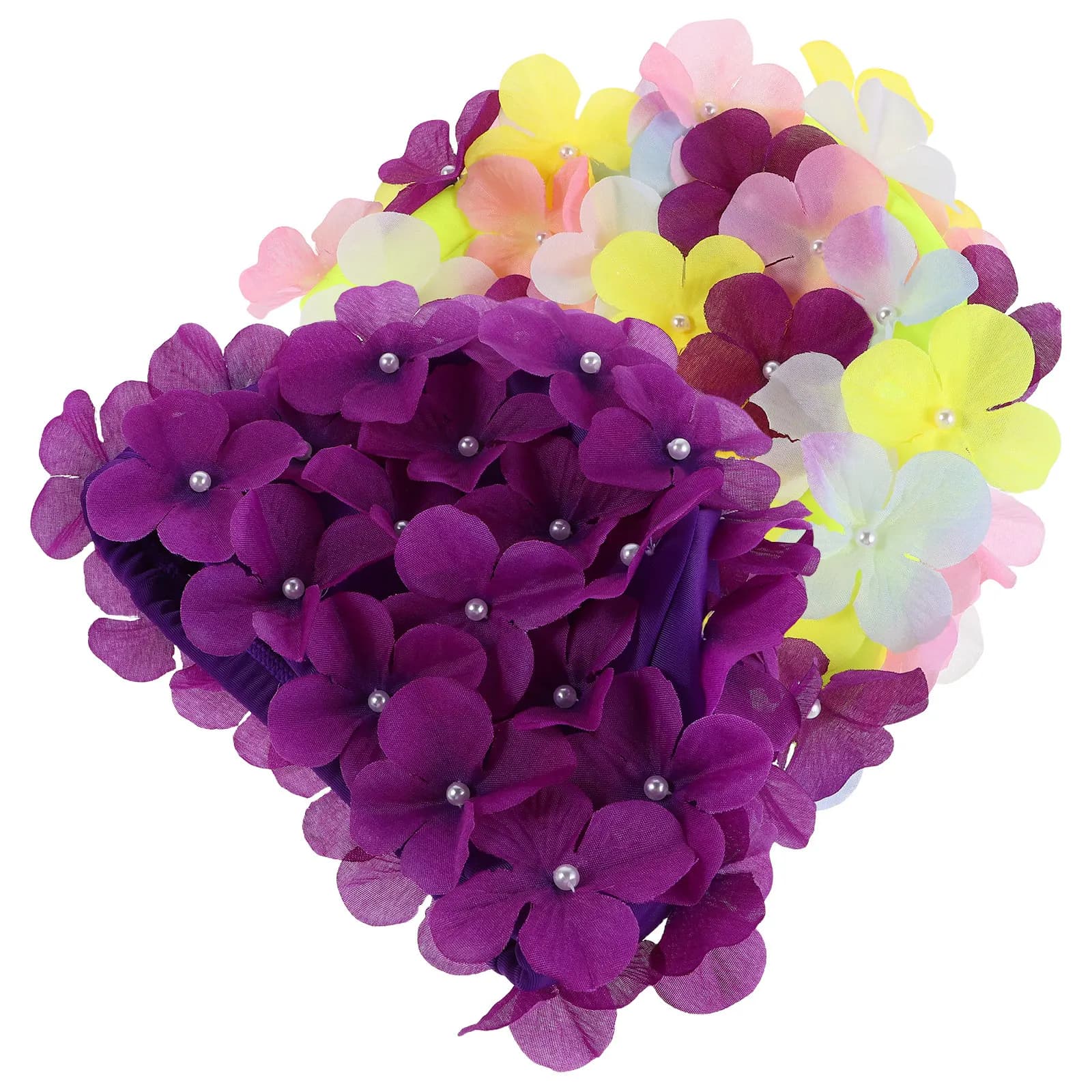 2Pcs Women Swim Cap Flower Design Handmade 3D Petals Elegant Comfortable Fit Swimming Cap for Beginners Long Hair Waterproof