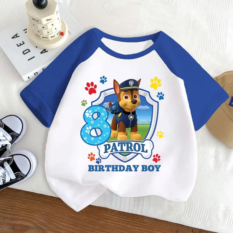 Paw Patrol Splicing Design T-shirt Boys Anime Cartoon Short Sleeved Shirt Cute Kids Summer Fashion T-shirt Birthday Gifts