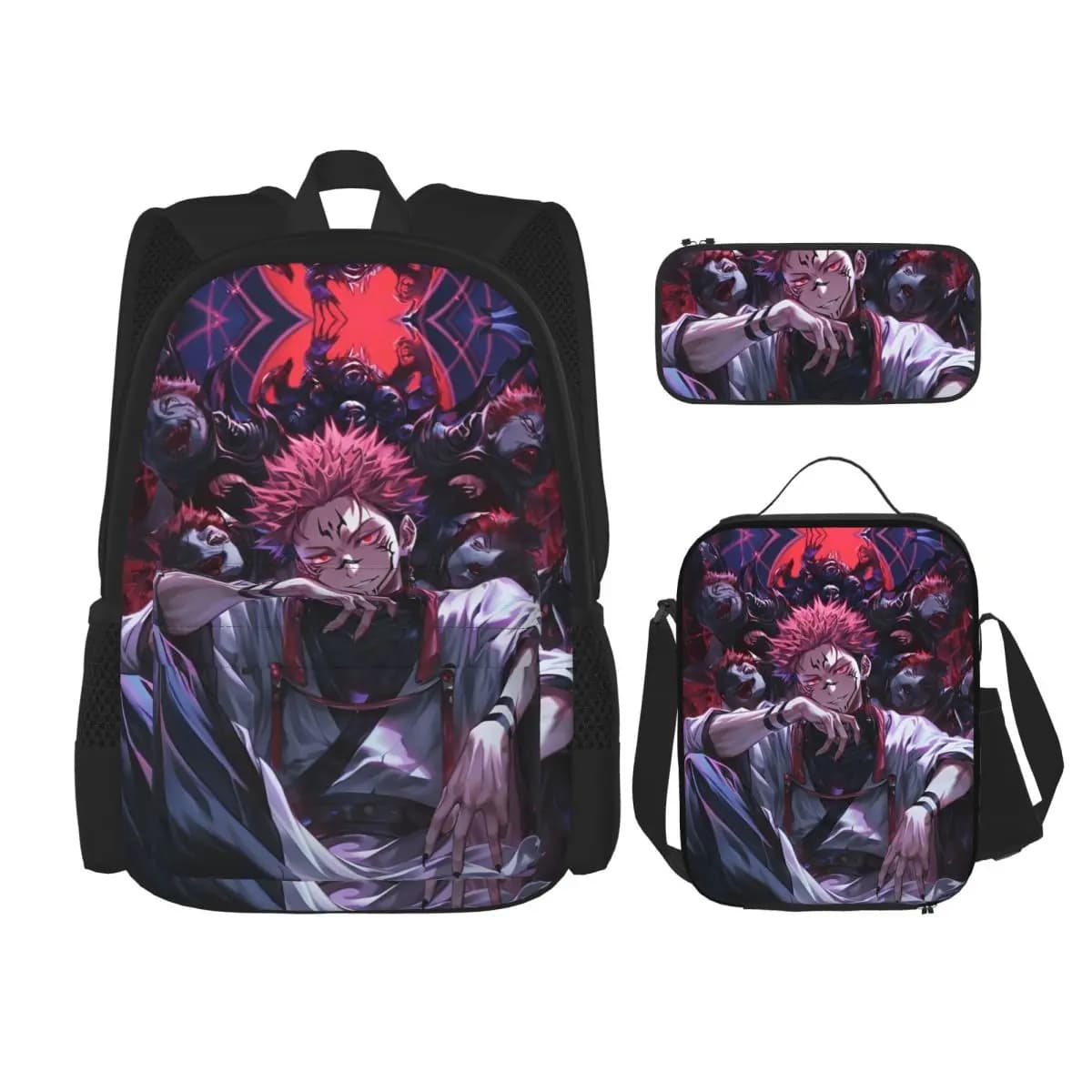 3pecs/set Ryomen Sukuna Backpack for Student Back To School Jujutsus Kaisens Anime High School Canvas Bag Lunch bag Pencil Case