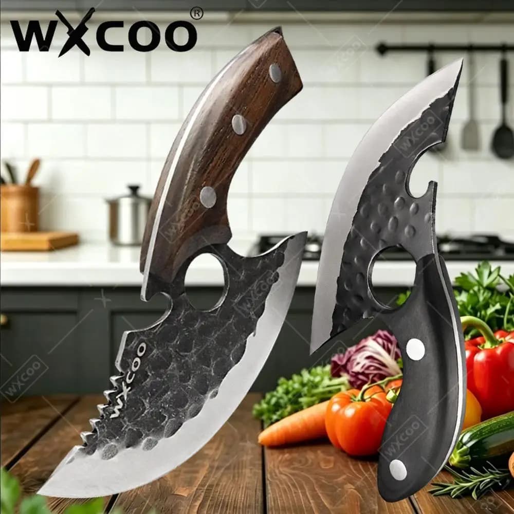 WXCOO Forged Meat Cleaver Butcher Portable Utility Knife Kitchen Chef Knife Fish Boning Fruit Cutting Knife Can Opener BBQ