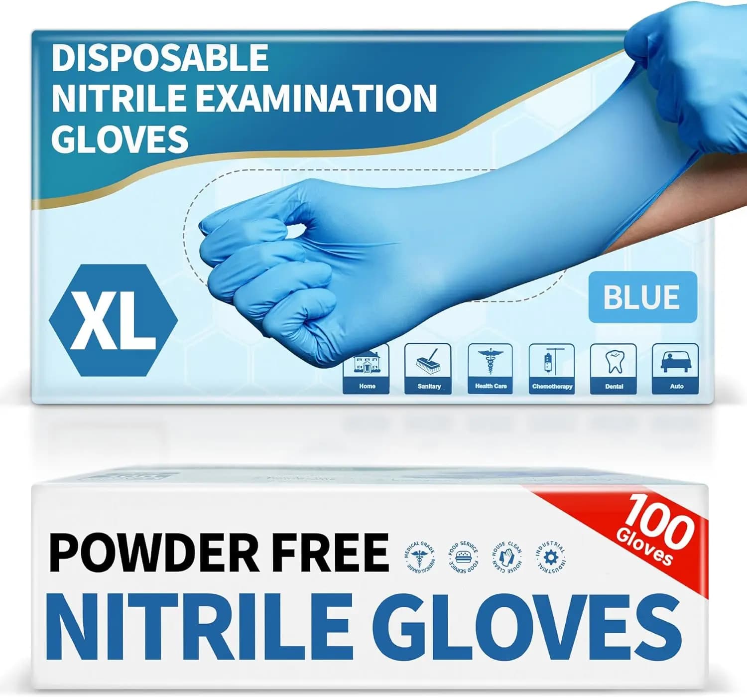 Guanti Monouso in Nitrile Blu, 4.5 Mil, 100 Pezzi, Senza Polvere, Senza Lattice, Adatti per Alimenti, per Laboratorio, Cucina e Pulizie