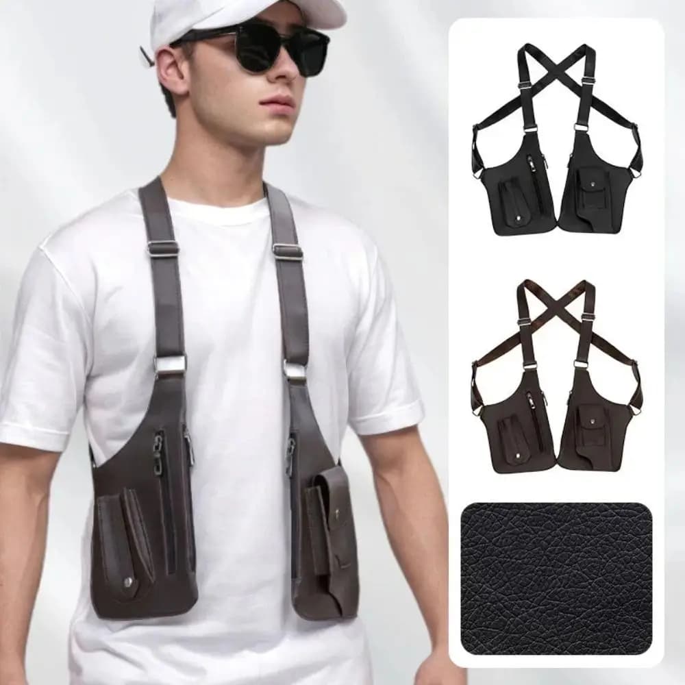 Retro Anti-theft Storage Vest Bag Leather Concealed Hidden Underarm Shoulder Multifunction Multi-Pocket Strap Chest Bag Hunting