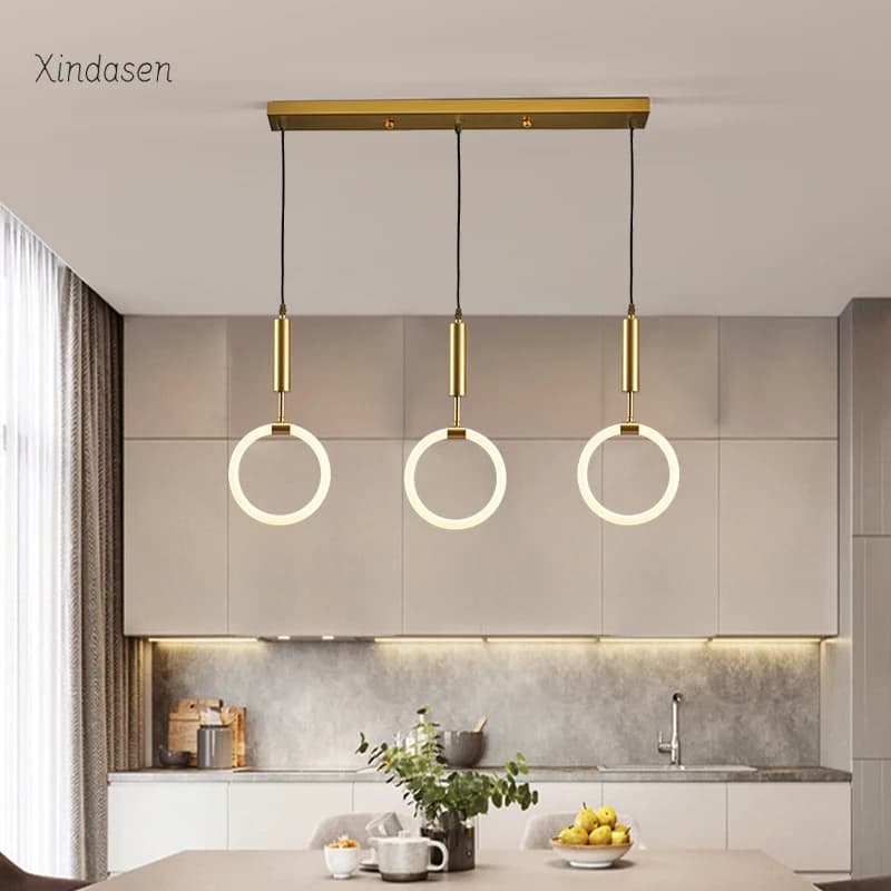 Lampada a sospensione moderna a LED Lampadario ad anello in oro di lusso Tavolo da pranzo Lampade a sospensione Apparecchi Lustre Sala da pranzo Lampadario Illuminazione