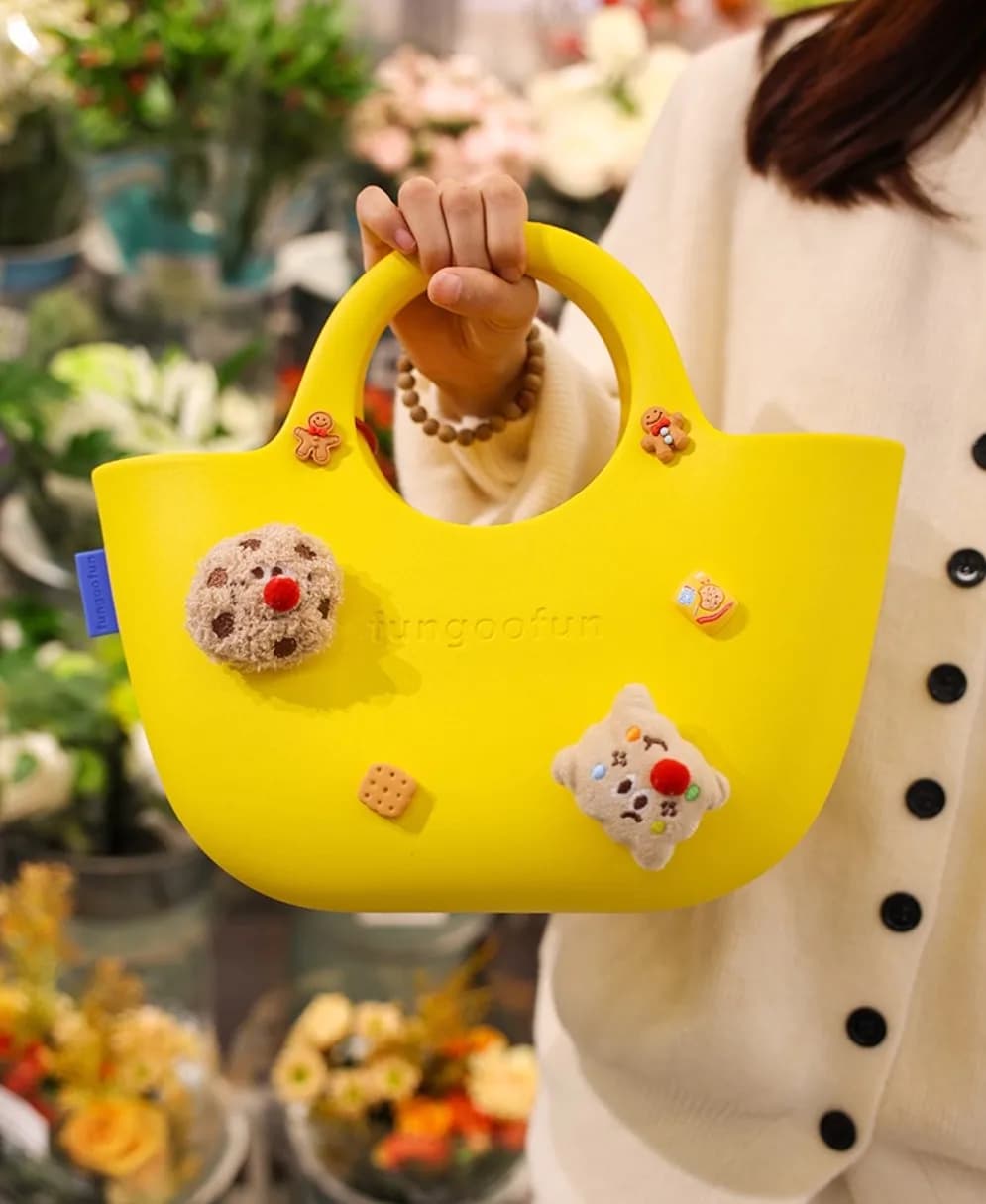Fungoofun Nice DIY fun with punching buckle Shopping bag with flowers Fashionable commuting bag Vegetable basket EVA portable waterproof