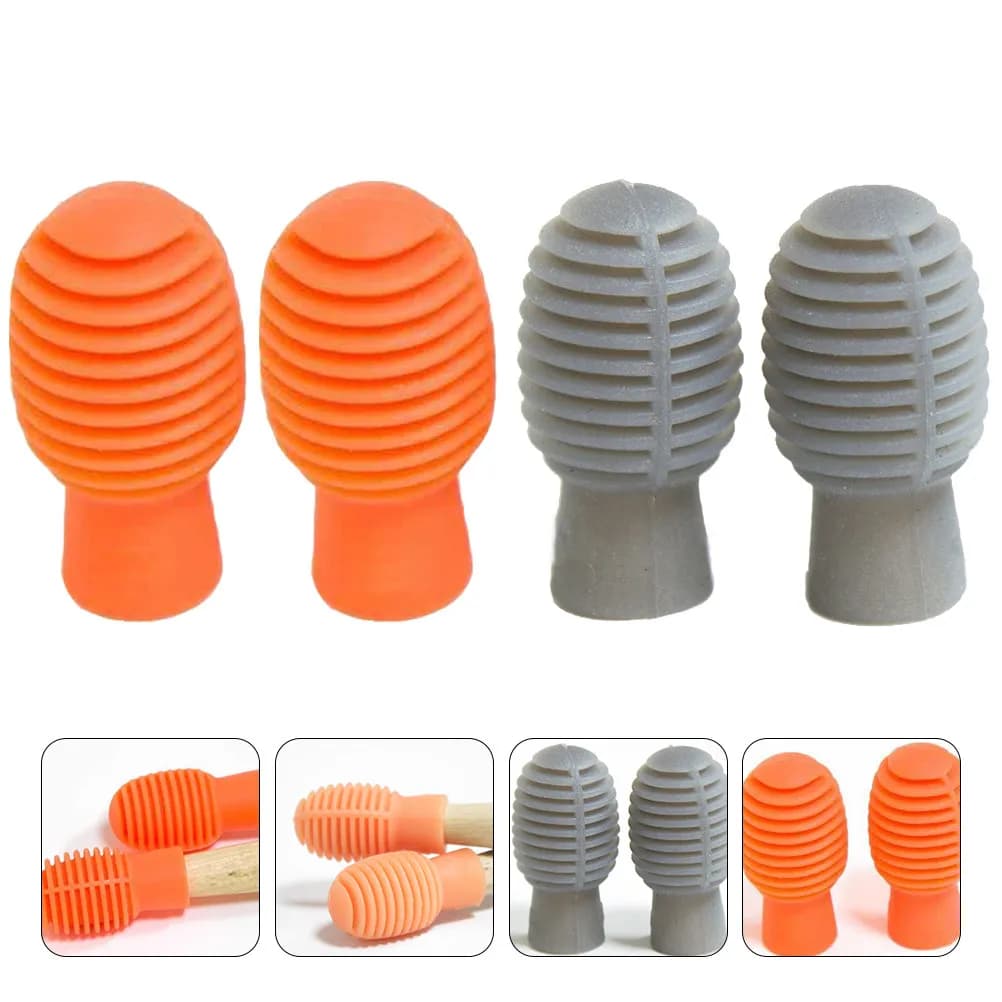 2 Paia di Copritamponi Elastici in Silicone per Bacchette, Protezione Retrattile a 360 Gradi, Cappucci per Pratica su Pad per Batteria, per Tutte le Bacchette, Grigio