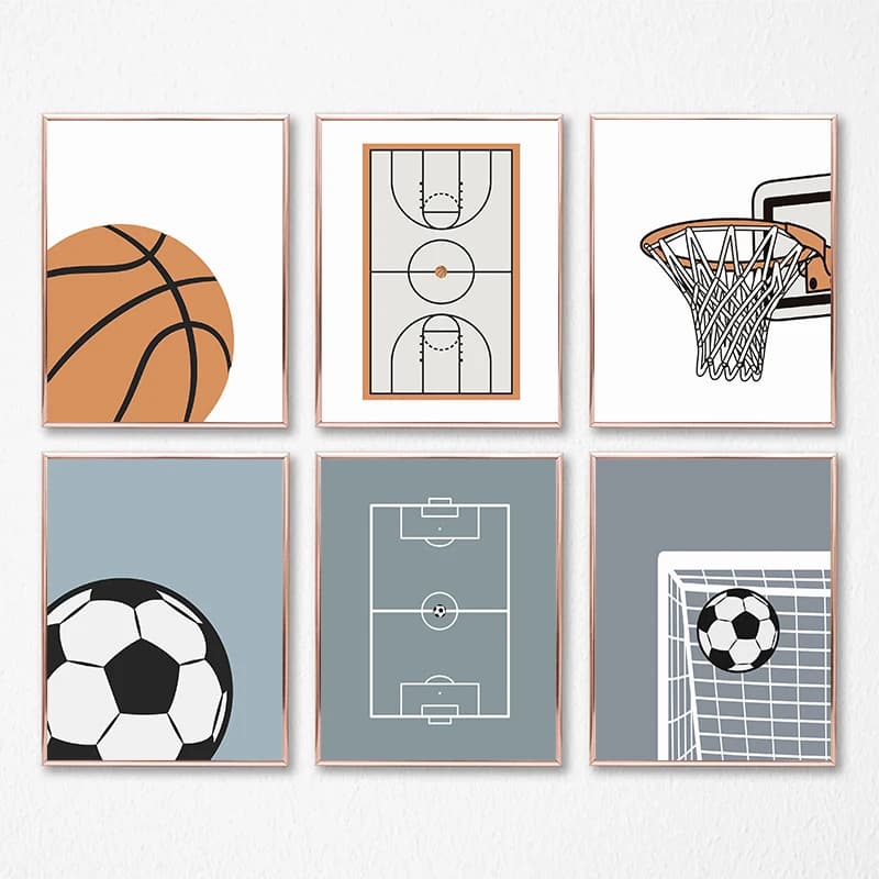 Cartoon Creative Basketball Football Exercise Posters Prints Canvas Painting Wall Art Picture Living Room Home Decor