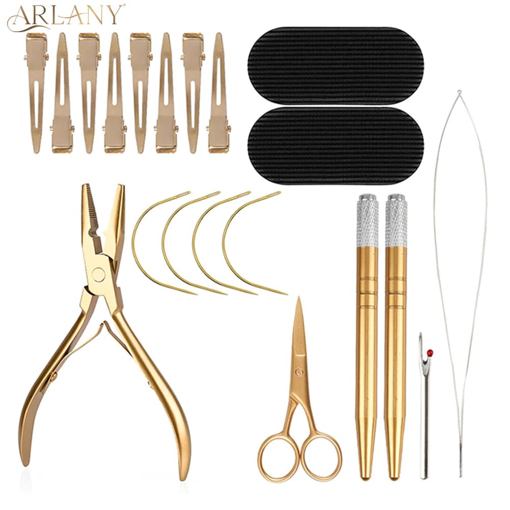 Kit di Pinze per Extension Capelli ARLANY, Pinze Microlink per Micro Anelli, Strumento per Anelli per Capelli, Ago Curvo per Cucire Extension a Trama
