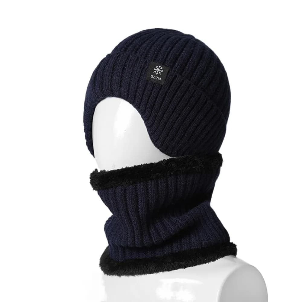Fashion Thick Hat Scarf Set Neck Warm Solid Color Knitted Beanie Hat Keep Warm Ear Protection Hat Riding