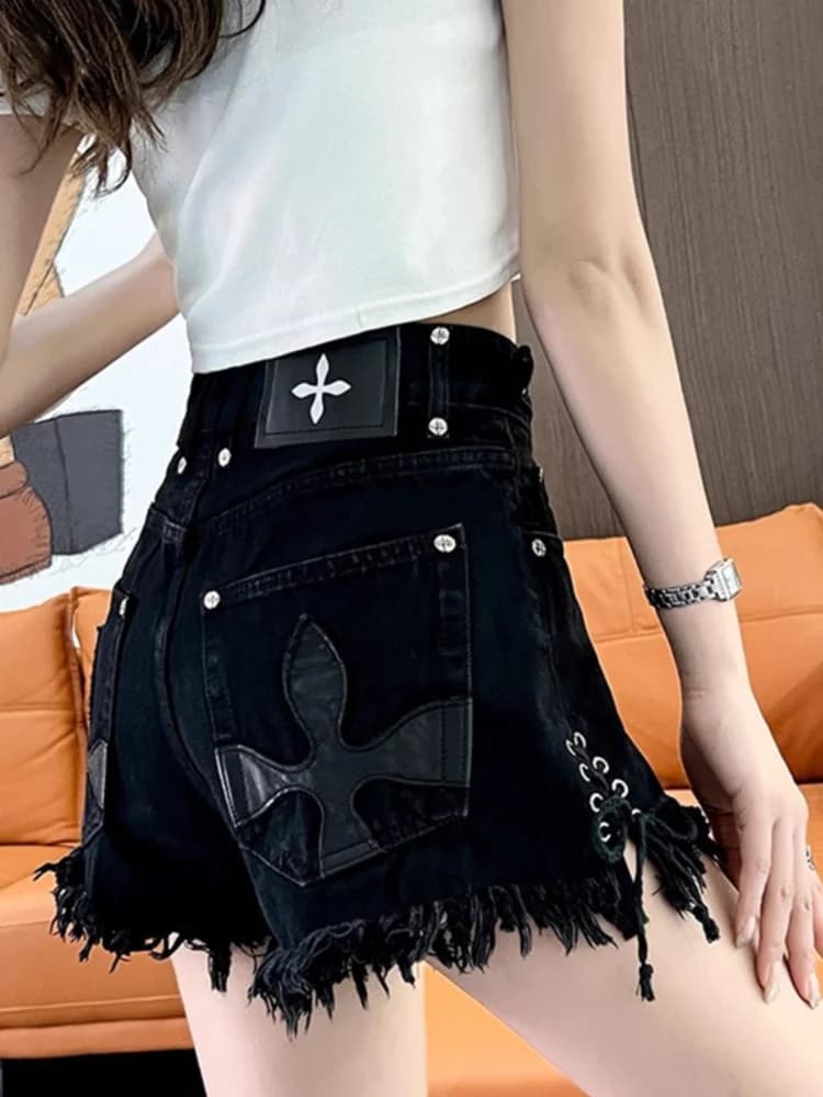 High Waist Denim Shorts for Women plus Size Loose Wide Leg Cross Design Summer Casual Jeans Shorts Female plus Size Clothes