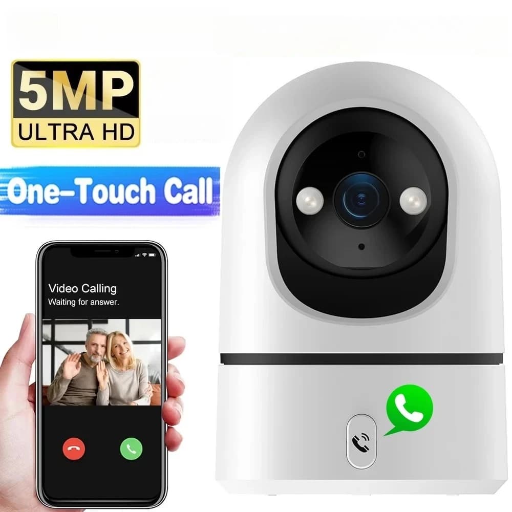 HONGTONG Telecamera di Sicurezza Interna 5MP per Baby Monitor, WiFi, Visione Notturna a Colori, Tracciamento Umano, Rotazione 355° ° Chiamata One-Touch PTZ