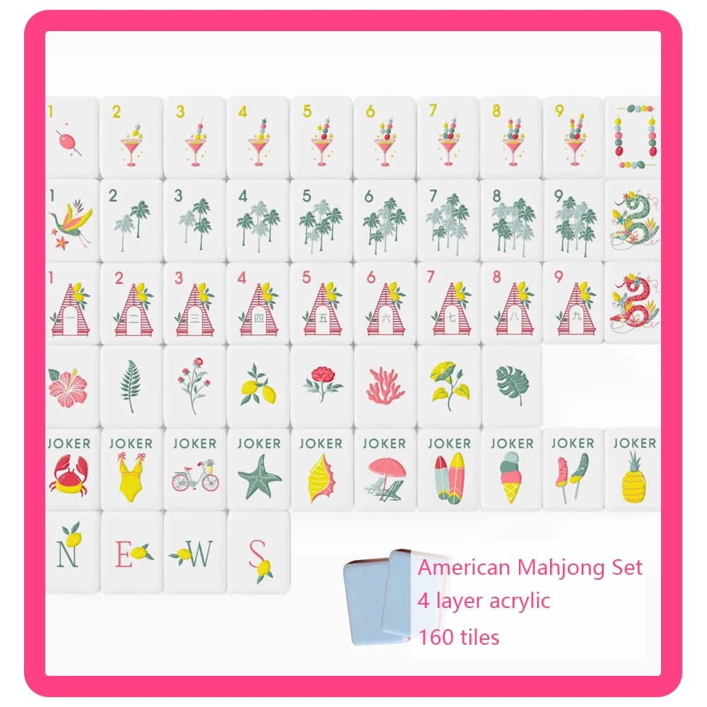 4-Layer Acrylic American Mahjong Sets Blue Mahjong 160 Tiles for Home Board Game Birthday Gifts Portable MahJong
