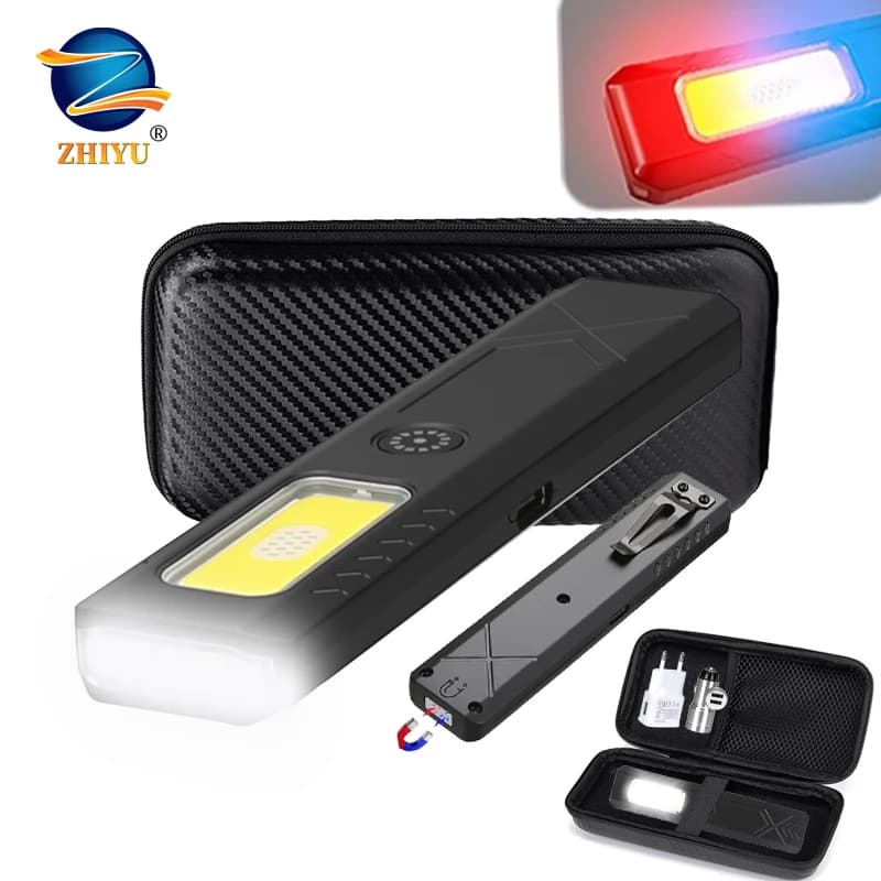 Mini Torcia LED Portatile Ricaricabile USB con Luce di Emergenza Rossa e Blu, Clip a Penna e Funzione Lampada Frontale per Esterni