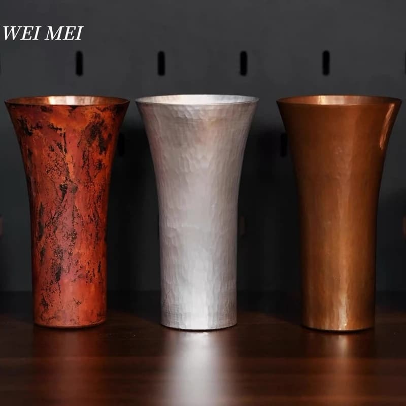 Vase Shape Vintage Copper Coffee Mug,310 ml Unique Art Handcrafted Hammer Texture Breakfast Cup,Friends Gifts Tea Cup Tableware
