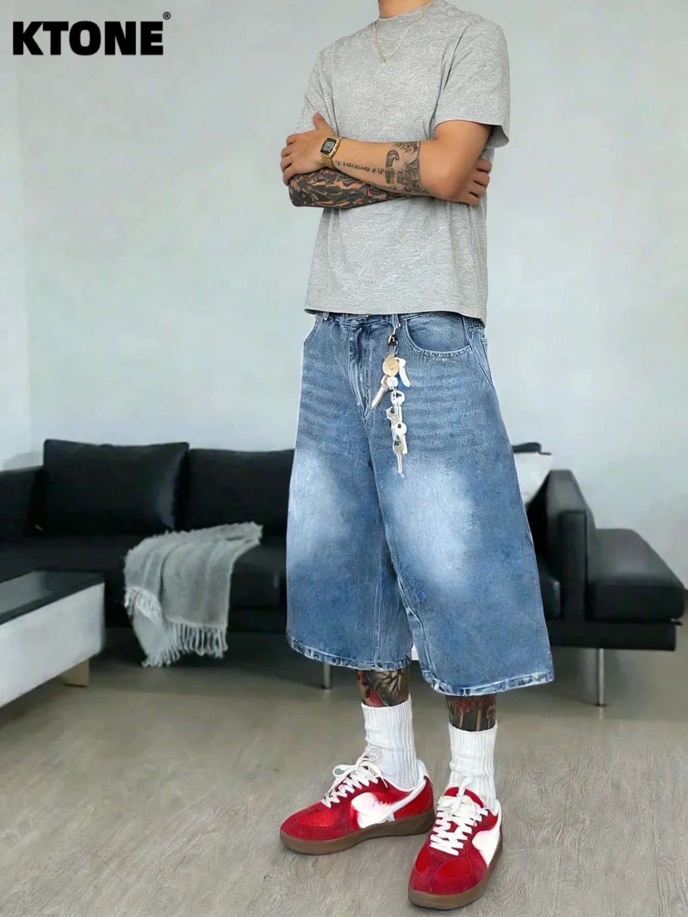Men's non-elastic blue jeans shorts, casual, for everyday, comfortable, simple, light style, for summer