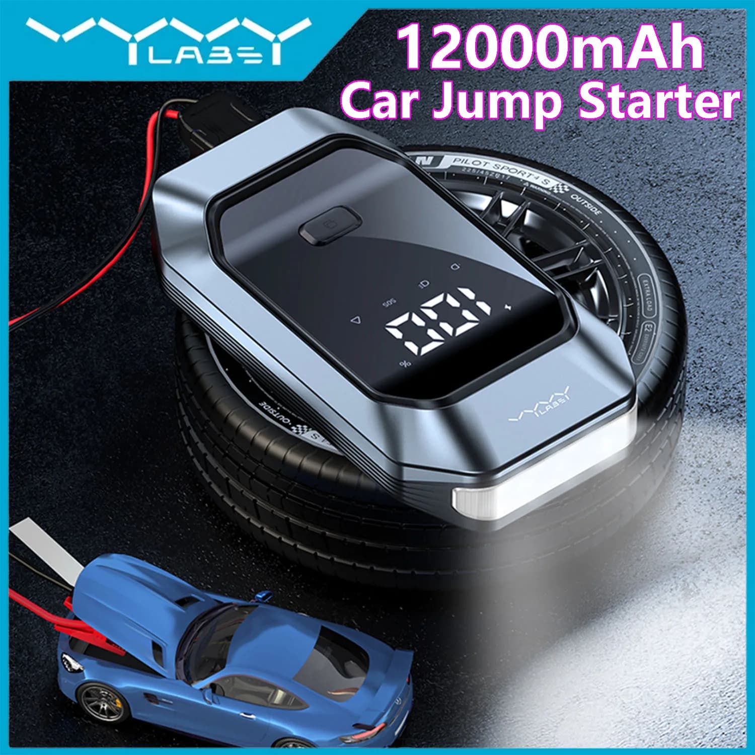 VYVYLABS 12000mAh Dispositivo di avviamento per avviamento di emergenza per auto 1000A Jumpstarter Auto Buster Booster di emergenza Car Jump Start Power Bank