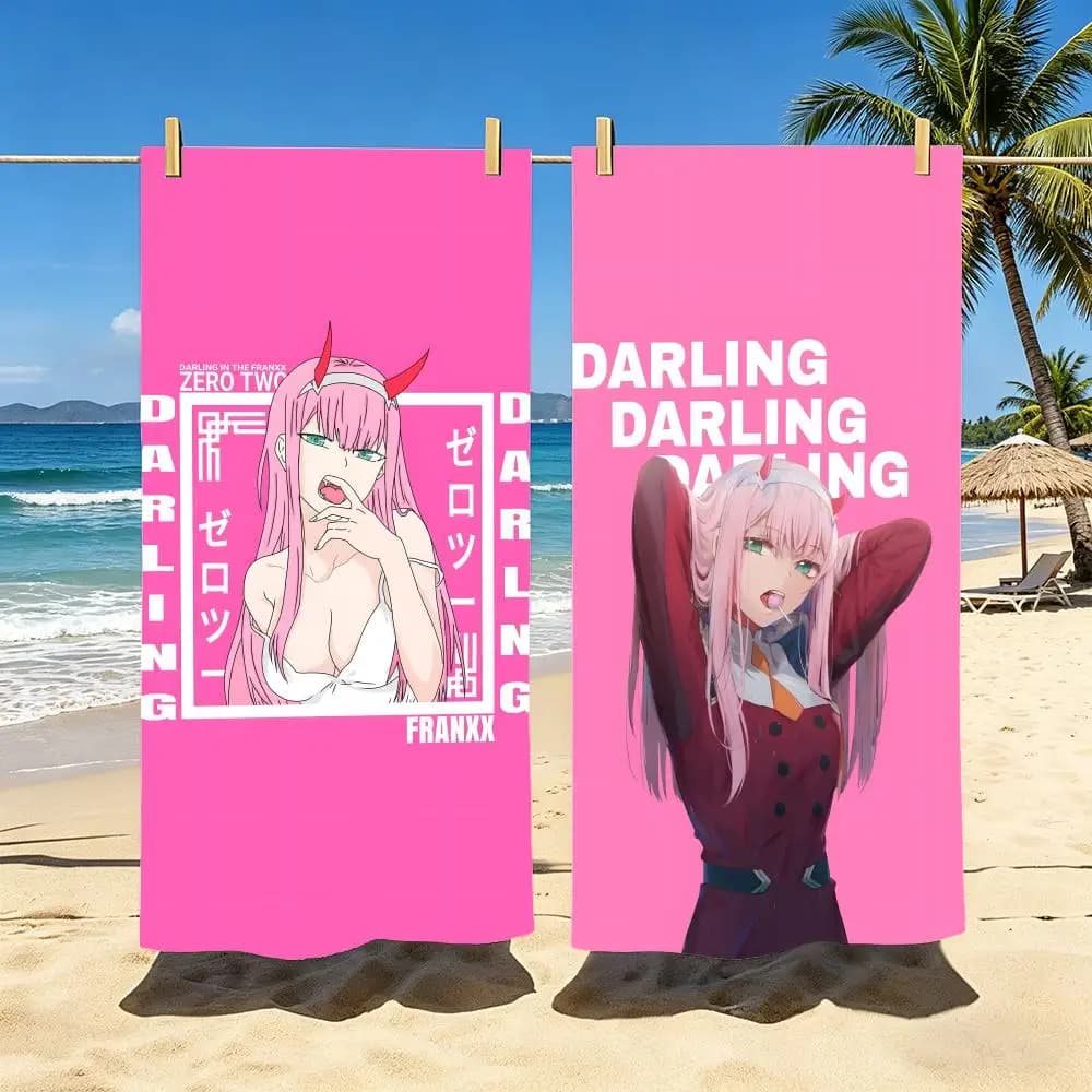 Asciugamano da spiaggia in poliestere Anime Darling in the FranXX, ad asciugatura rapida, anti-sabbia, per piscina, viaggi e vacanze estive
