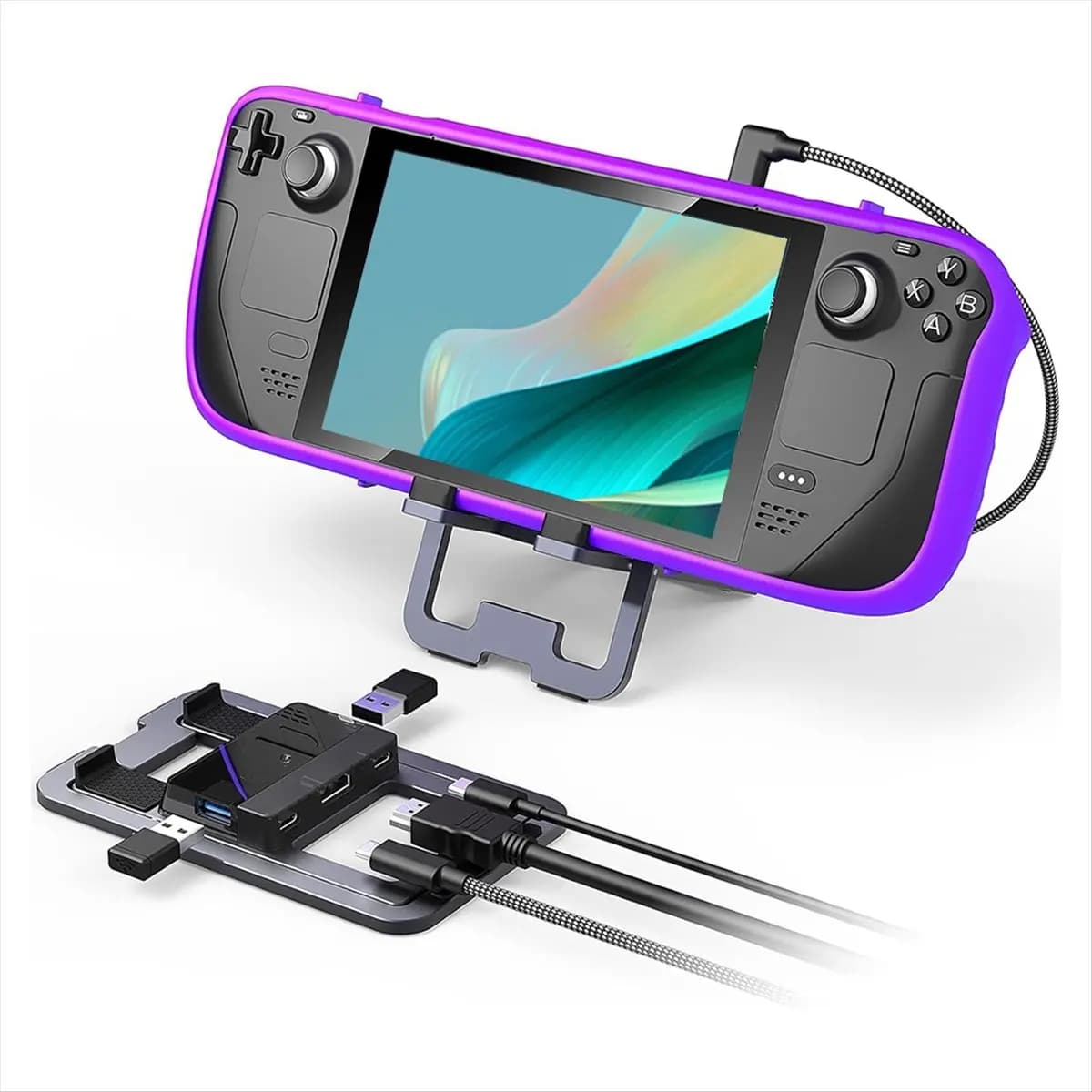 (A02R) Docking Station USB C 5 in 1, Supporto di Ricarica Pieghevole in Metallo per Steam Deck/Switch/ROG Ally X/Legion Go B