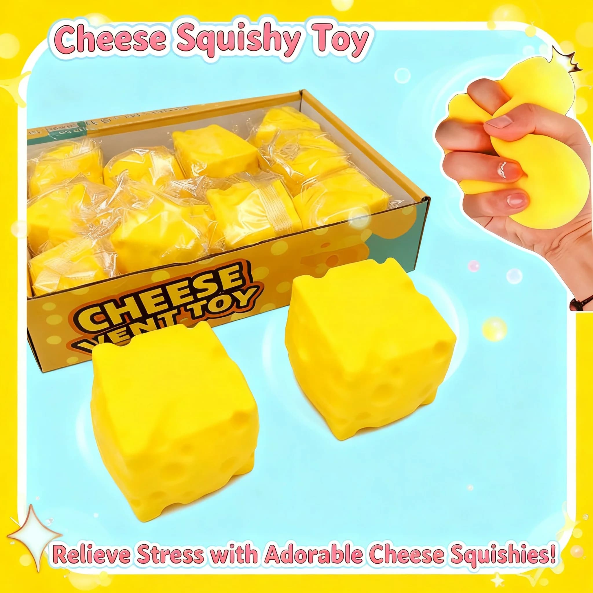 Stress Relief Squishy Ball Slow Rebound Portable Cheese Squeeze Fidget Toy for Desk Decor Decompression Toy for Kids Adults Gift
