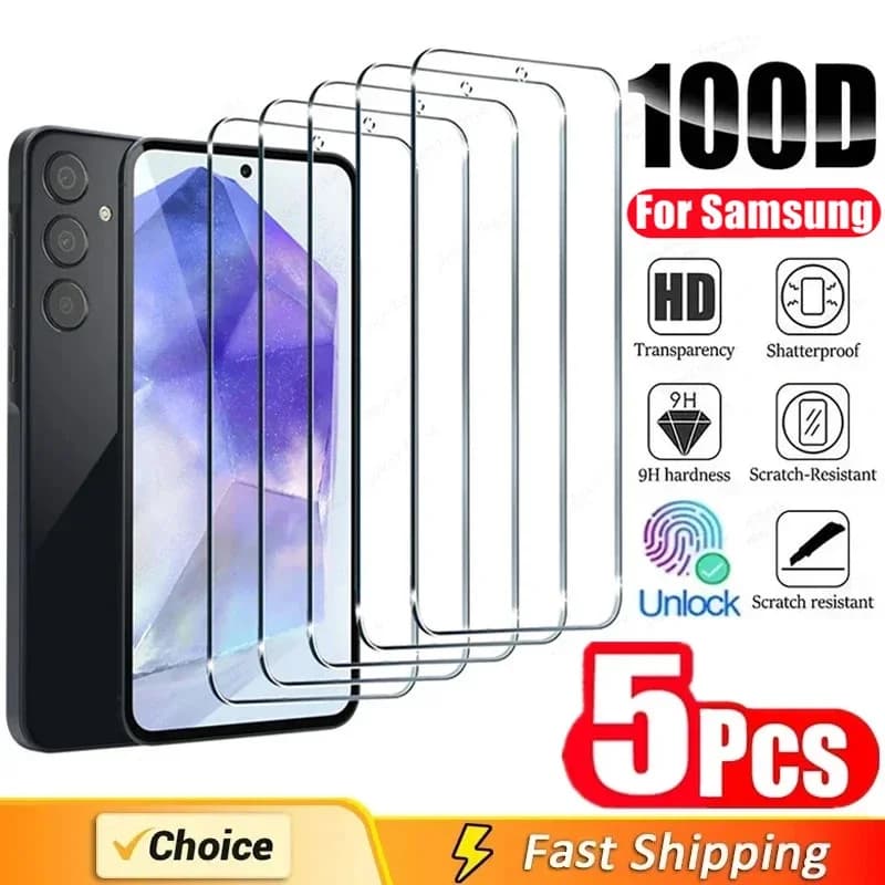5 pezzi protezione schermo per Samsung A55 A15 A54 A34 A13 A14 A53 A52 A12 A33 A52S A32 A35 A71 A72 A51 A22 S10E S20FE vetro temperato