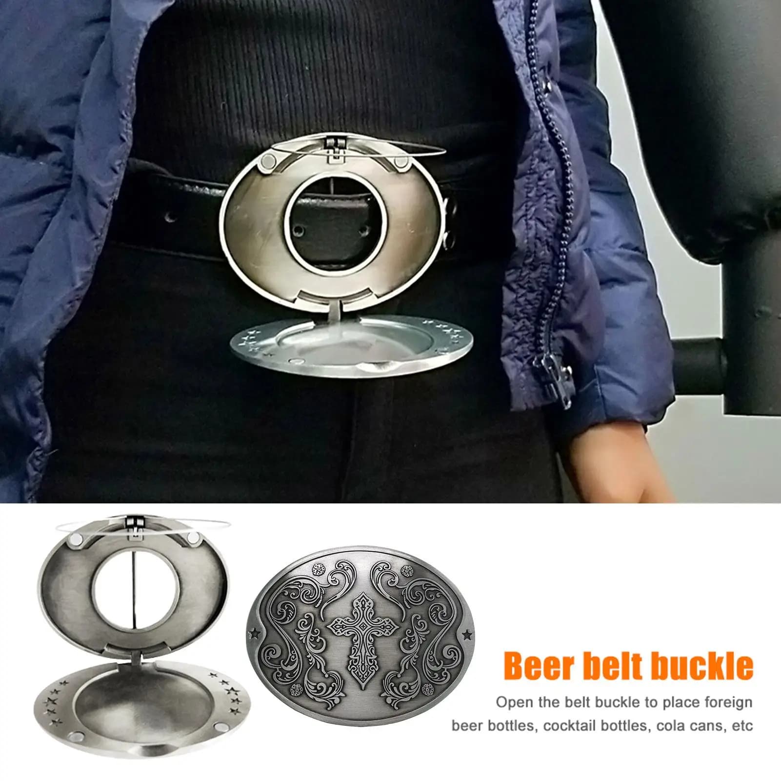Metal Beer Belt Buckle Hands-Free Outdoor Party Beverage Can Holder Belt Unique Waist Accessory For Camping BBQ Party