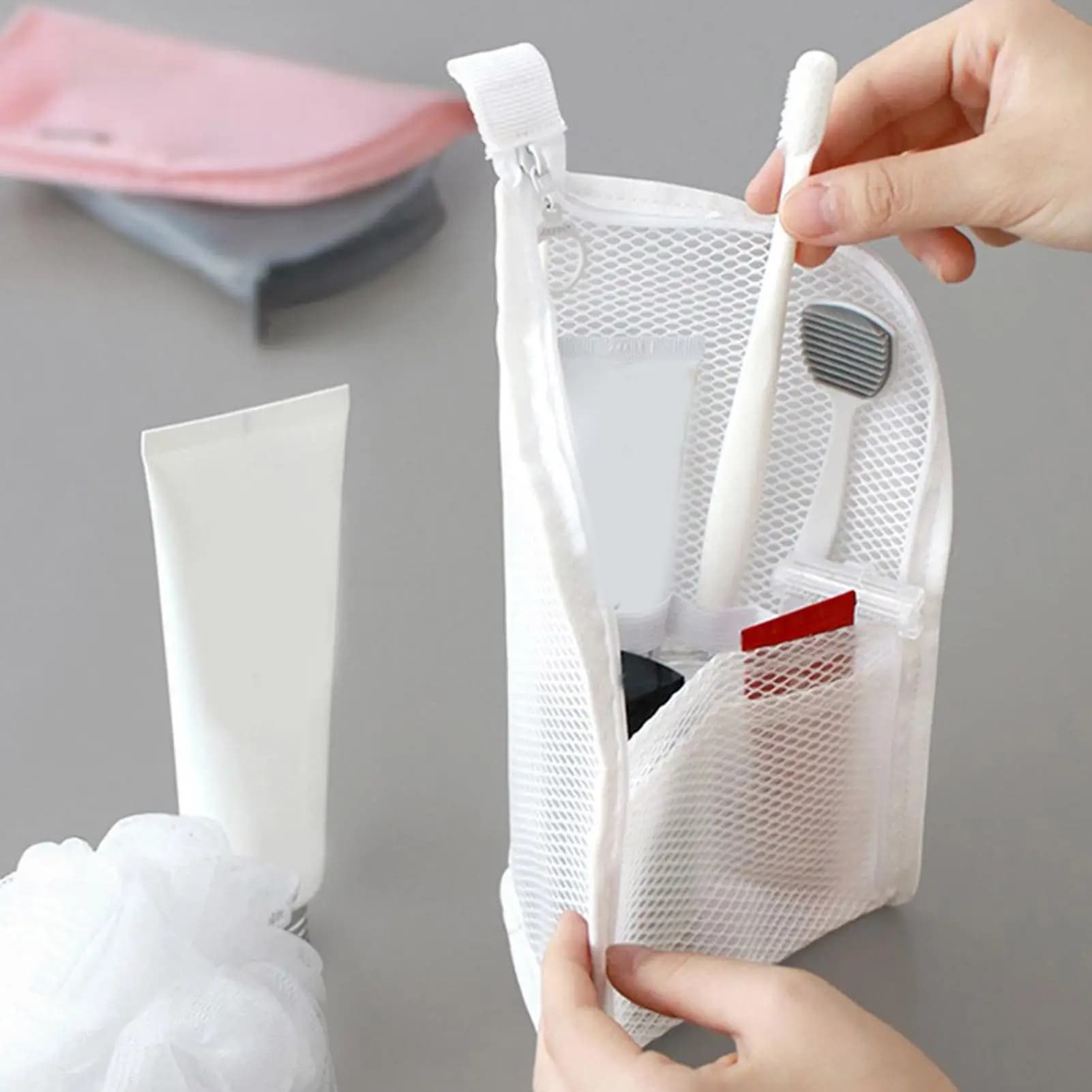 Borsa da viaggio impermeabile per spazzolino da denti con supporto integrato, custodia portatile per bagno, hotel, vacanze
