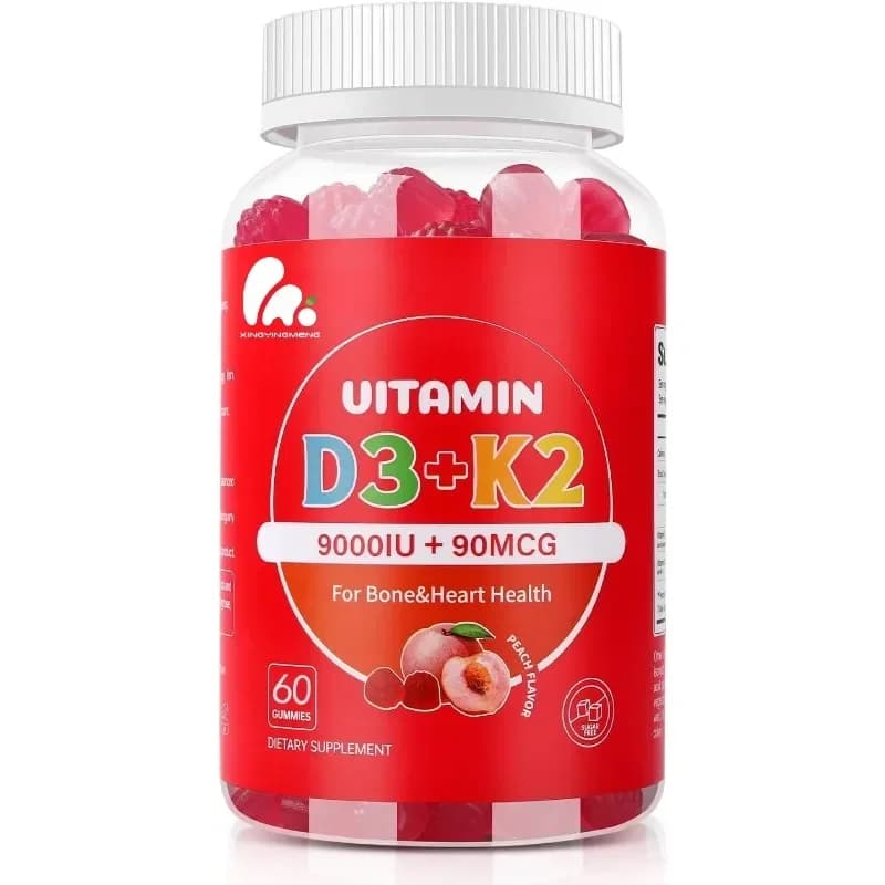Vitamin D3 K2 60 gummed candies 9000 IU, immune support for muscles and teeth, D3 and K2 inflatable supports without sugar