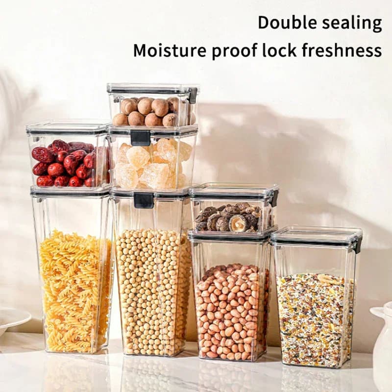Airtight Sealed Plastic Food Storage Box Transparent Cereal Candy Dried Jars Fridge Storage Tank Containers Household Kitchen