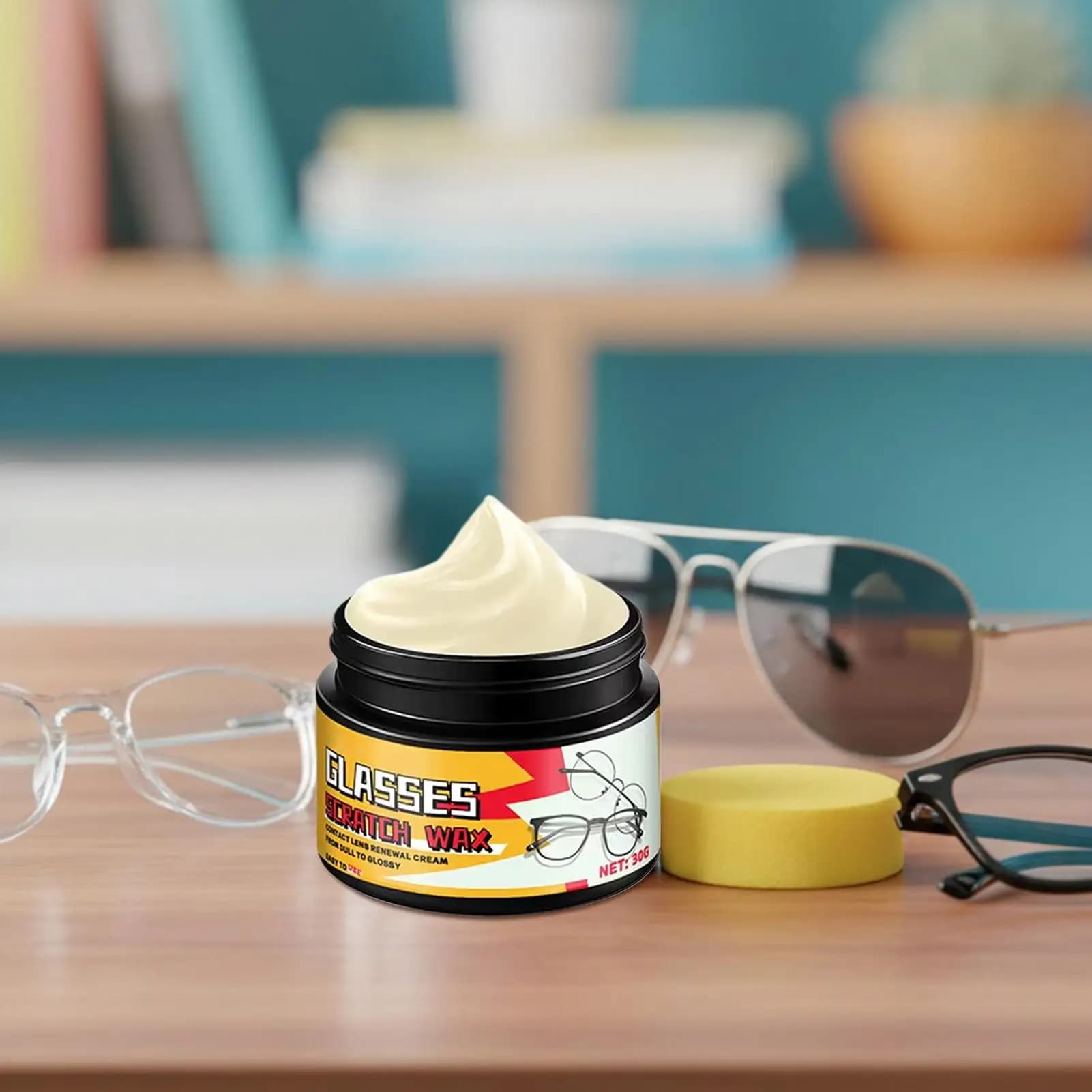 Crema Antigraffio per Occhiali 30g, Riparatore Lenti con Spugna, Gomma e Cera per Pulizia Auto, Schermi Orologi, Telefoni e Fotocamere