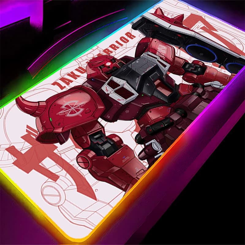 Tappetino per mouse da gioco LED ispessito, Anime Mechanical Warrior G-Gundam Z-Zaku II, tappetino per tastiera per computer, retroilluminazione RGB, mousepad esteso