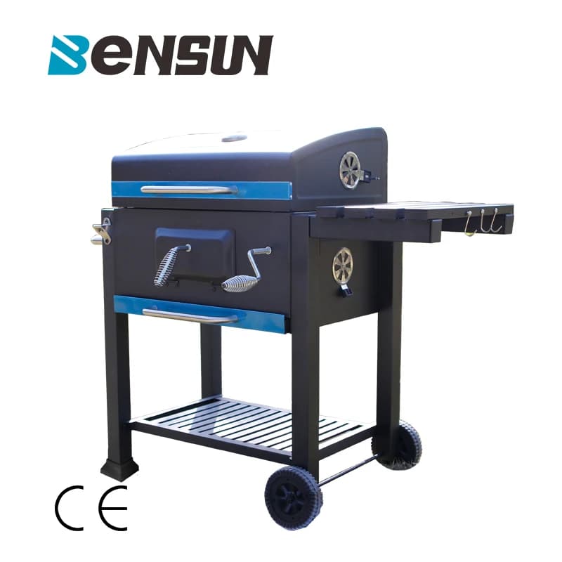 Heavy-Duty Outdoor Kitchen Barbecue Smoker Grill Machine Durable Iron Steel Charcoal BBQ Trolley with Outdoor Kitchen